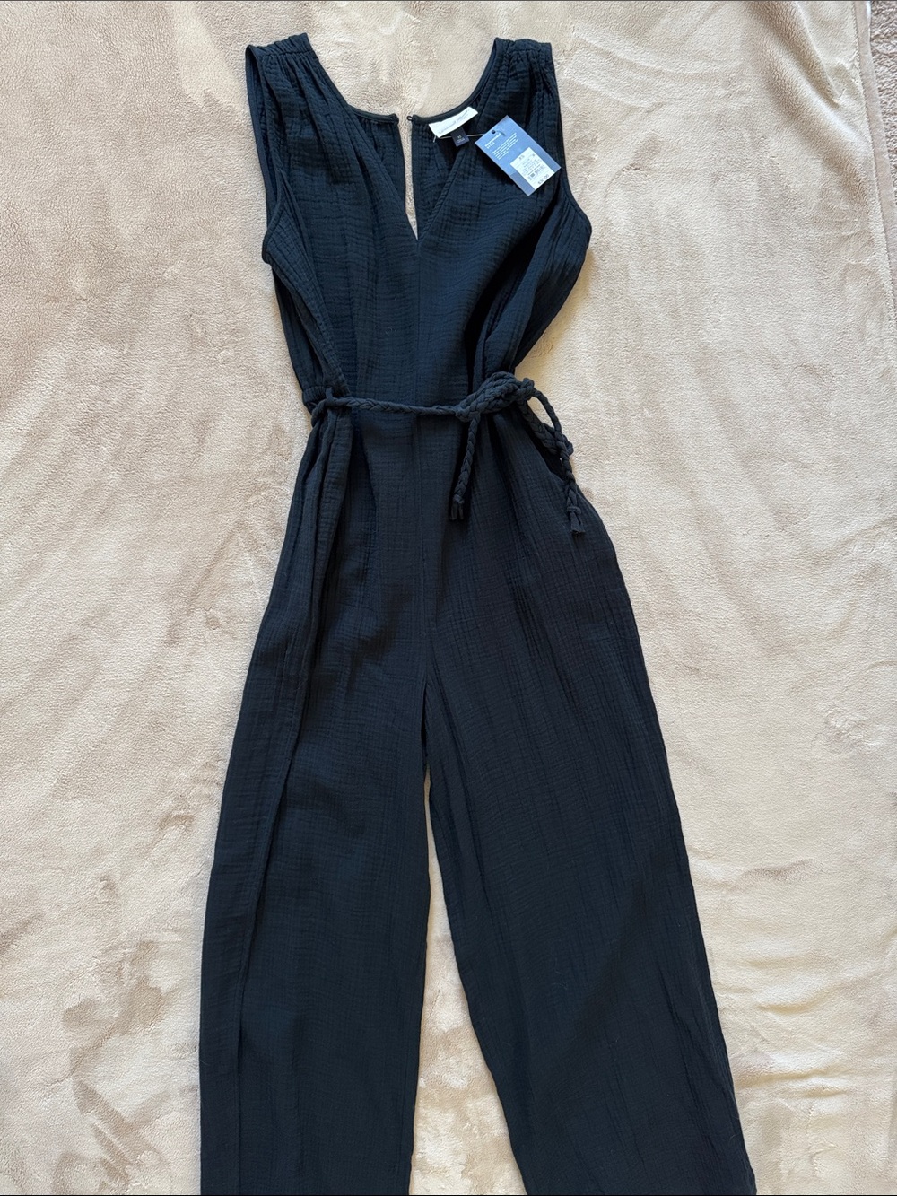 Universal Thread Black Sleeveless Jumpsuit with Rope Waist Tie